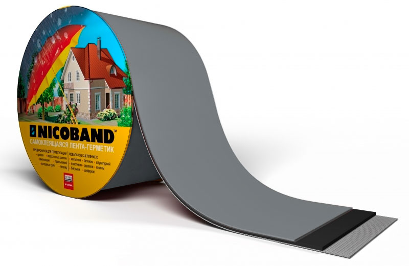 Лента герметизирующая Технониколь Nicoband самоклеящаяся 10мх10см, темно-серая